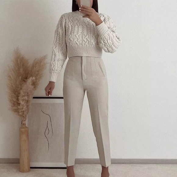 Zara CABLE KNIT CROP PEARL SWEATER size Large - Picture 5 of 15